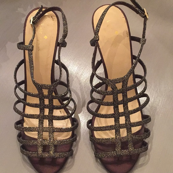 KATE SPADE Sparkle Bronze Slingback Heels Sz 9 B - Picture 2 of 9